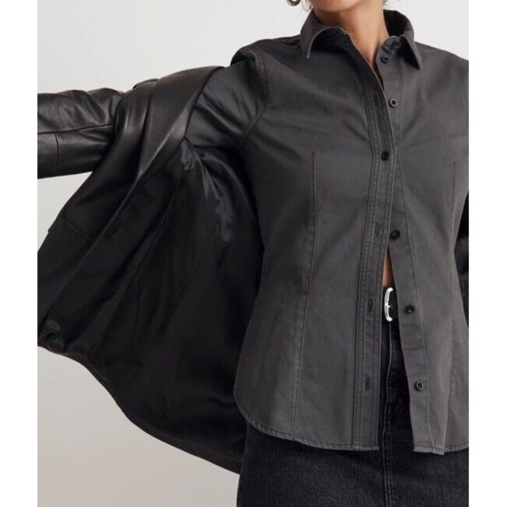 NWT Madewell Darted Button-Up Shirt Charcoal gray size 8 NEW Office Siren Fitted